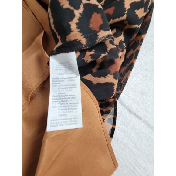 J. Crew Womens XL Brown Smocked Leopard Crinkle Chiffon Popover Top AS436 NWT - Picture 5 of 7